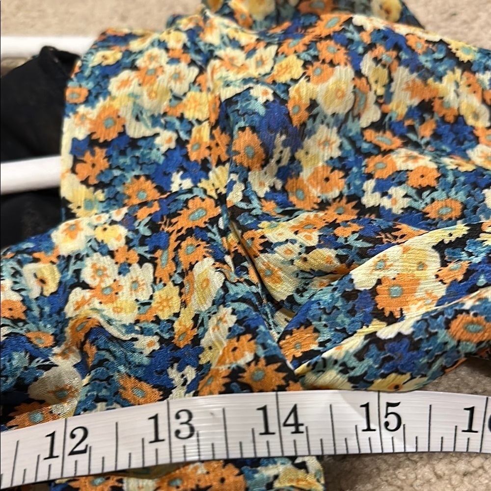 Astr Yellow and Blue Ruched Floral Crop Blouse​​​​ - Picture 7 of 8